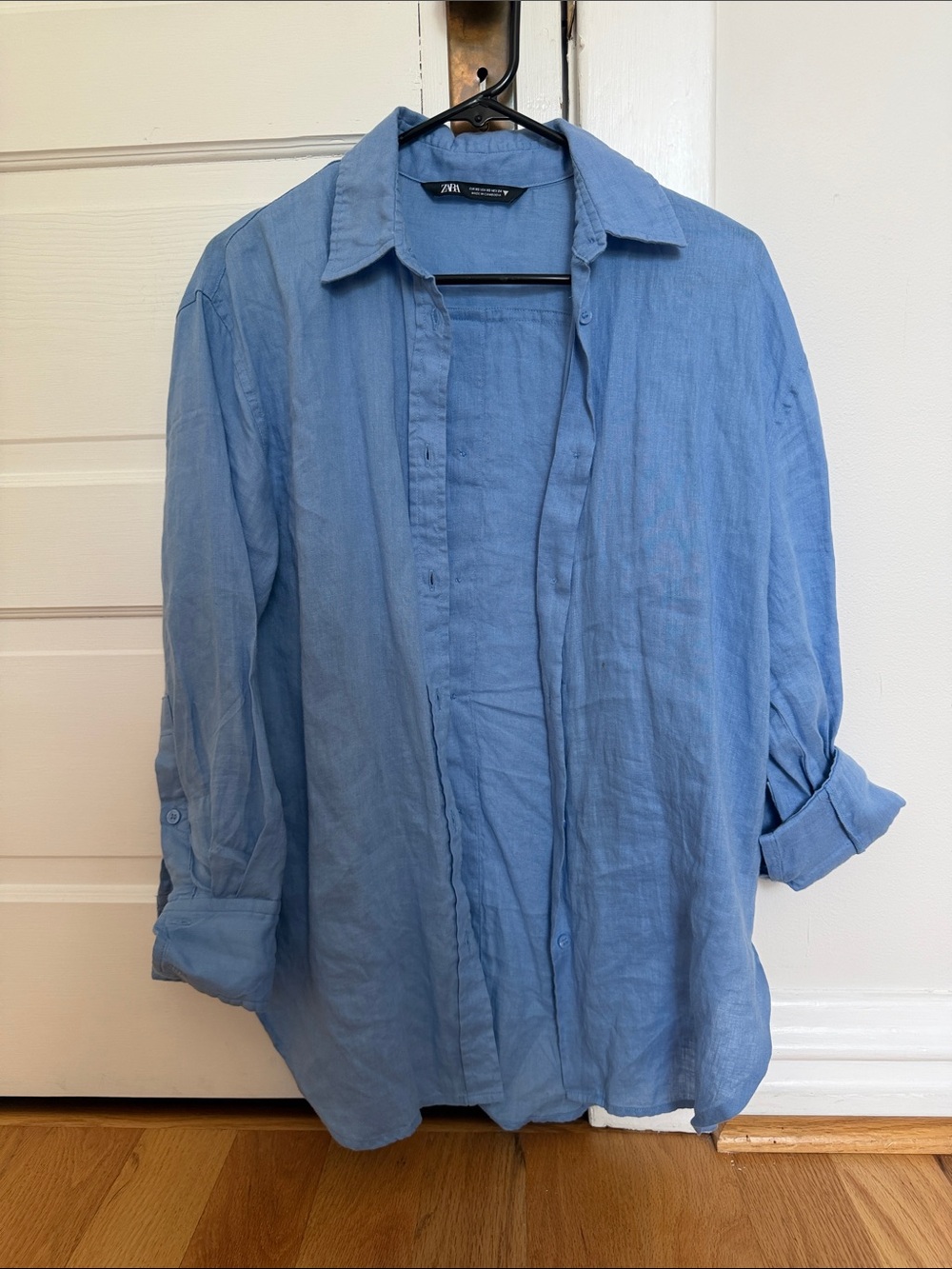 Zara Light Blue Linen Button-Up Shirt